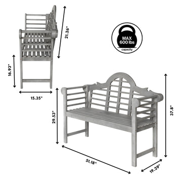 Lutyens Arched 600-Lbs Support Acacia Wood Outdoor Garden Patio Bench - JONATHAN Y